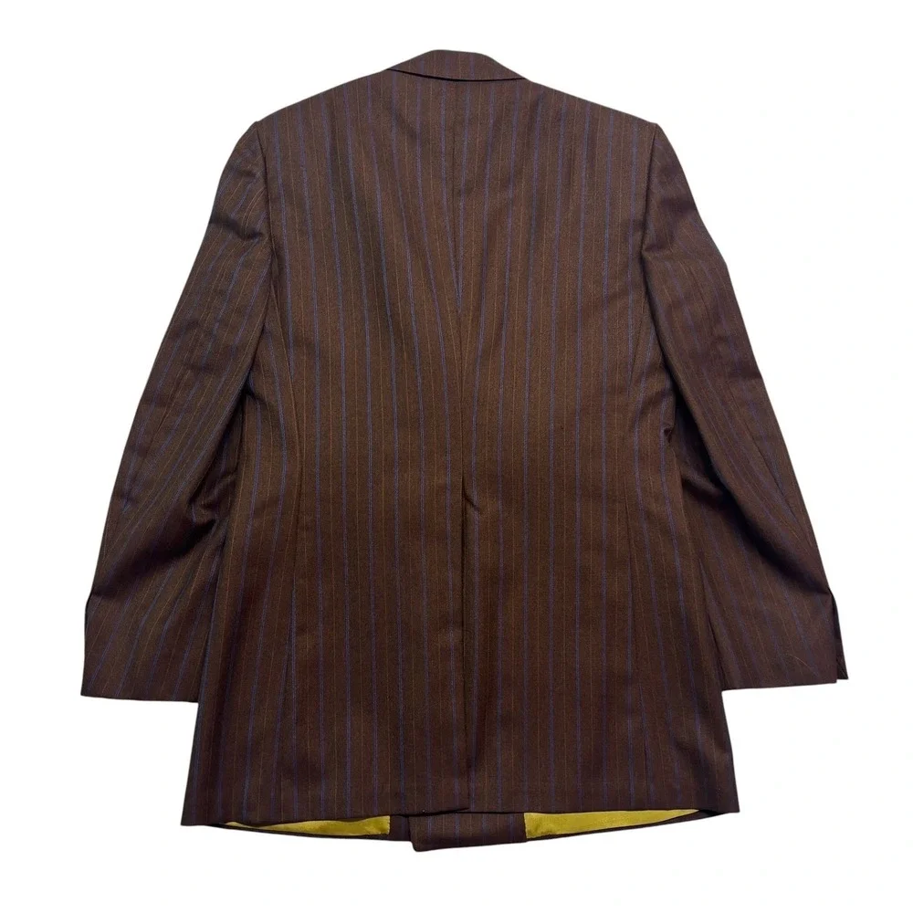 vtg 70s USA Made 36R 38R Brown Stripe Double Breasted Wool Blazer Jacket Retro